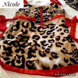 Leopard Print Apron with Red Accents